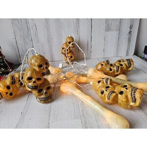 Skeleton bones blow mold light up vintage string Halloween decor RARE totem